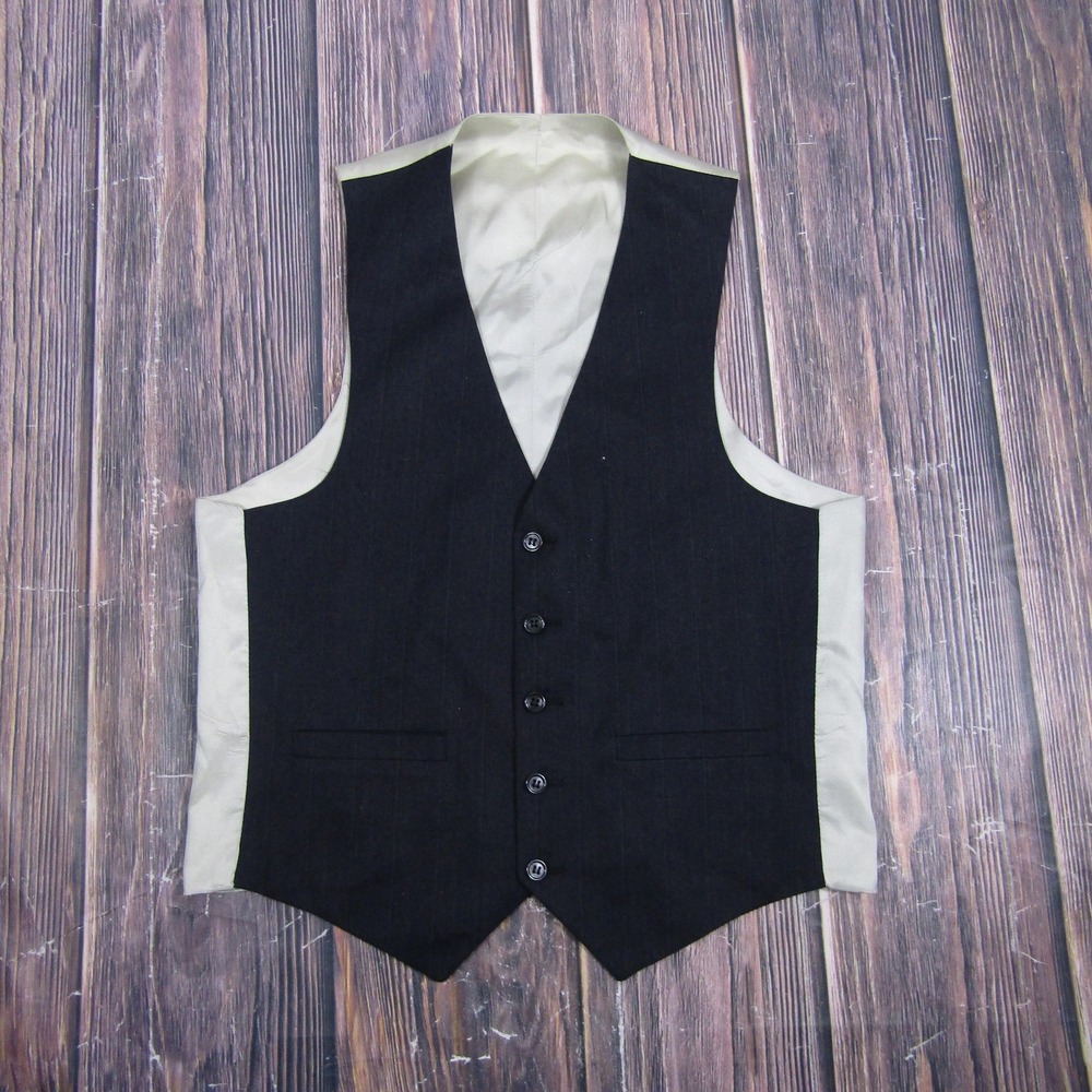 Suit Vest Mens 40 Black Solid 3 Piece Formal Waistcoat Business Wedding